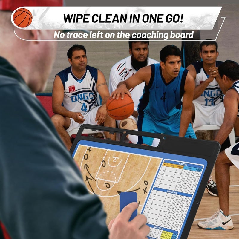 HIGHRAZON Dry Erase Basketball Clipboard for Coach, Premium Tactical Basketball Coaching Board, Double Sides Full & Half Court Dry Erase Board with Marker - Image 4